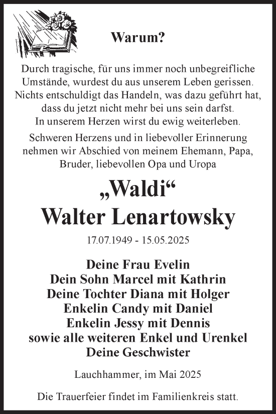 Traueranzeige von Walter Lenartowsky von WochenKurier