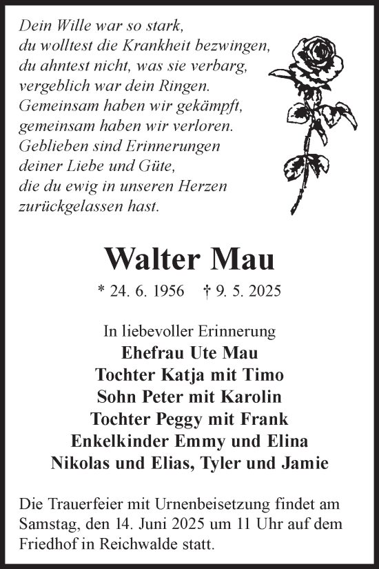 Traueranzeige von Walter Mau von WochenKurier
