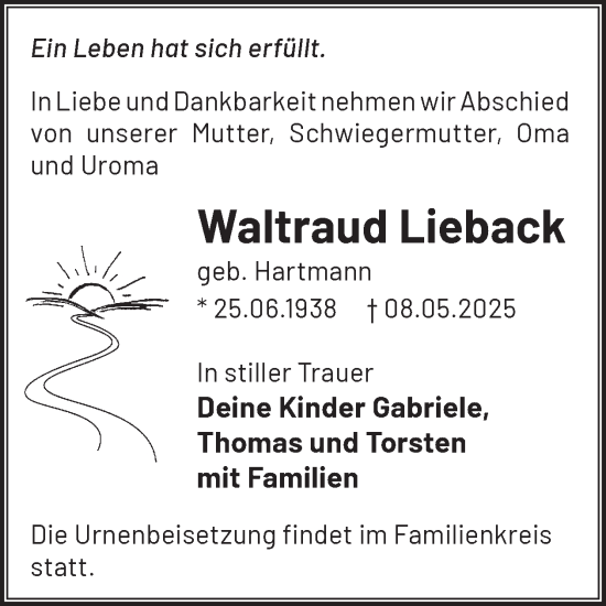 Traueranzeige von Waltraud Lieback von WochenKurier