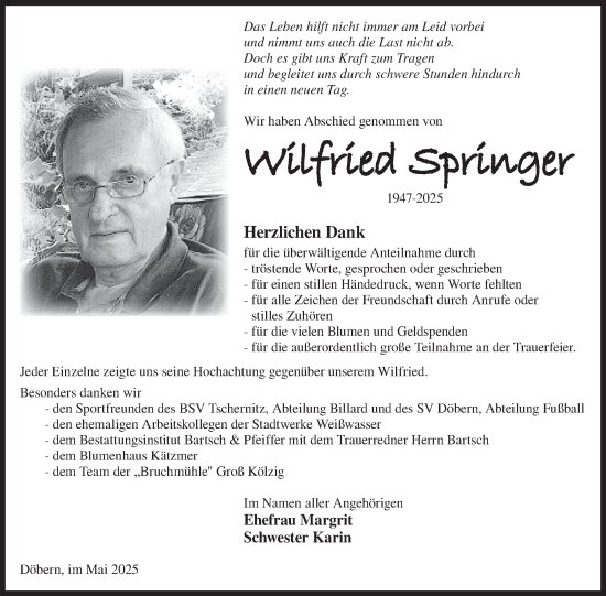 Traueranzeige von Wilfried Springer von WochenKurier