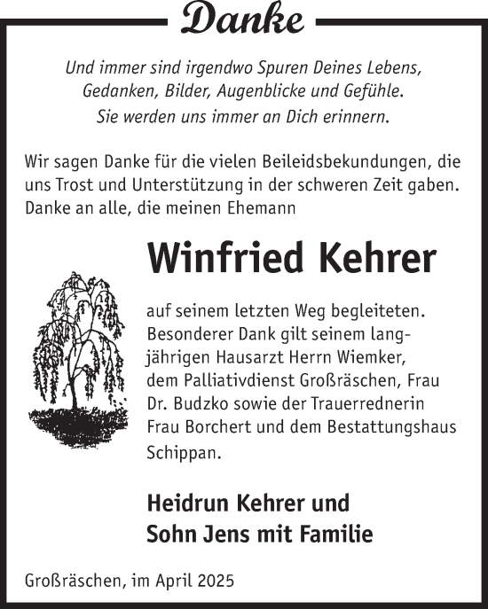 Traueranzeige von Winfried Kehrer von WochenKurier