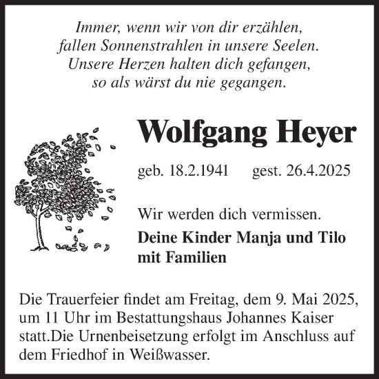 Traueranzeige von Wolfgang Heyer von WochenKurier