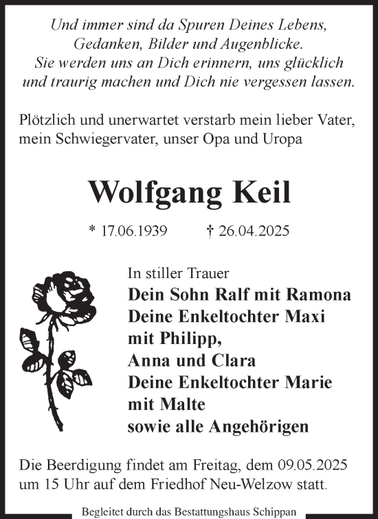 Traueranzeige von Wolfgang Keil von WochenKurier