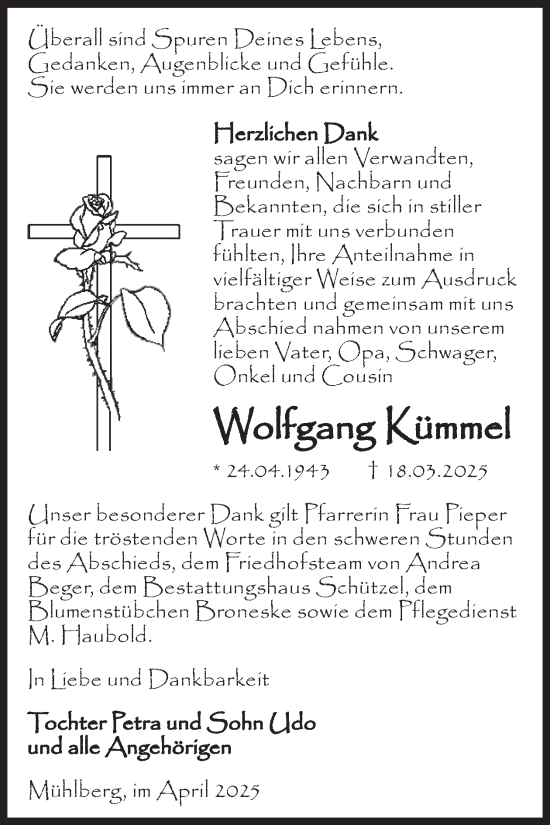 Traueranzeige von Wolfgang Kümmel von WochenKurier