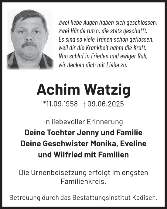 Traueranzeige von Achim Watzig von WochenKurier