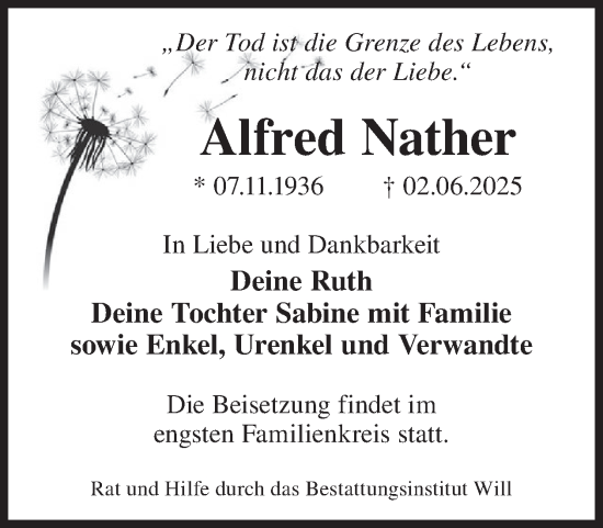 Traueranzeige von Alfred Nather von WochenKurier