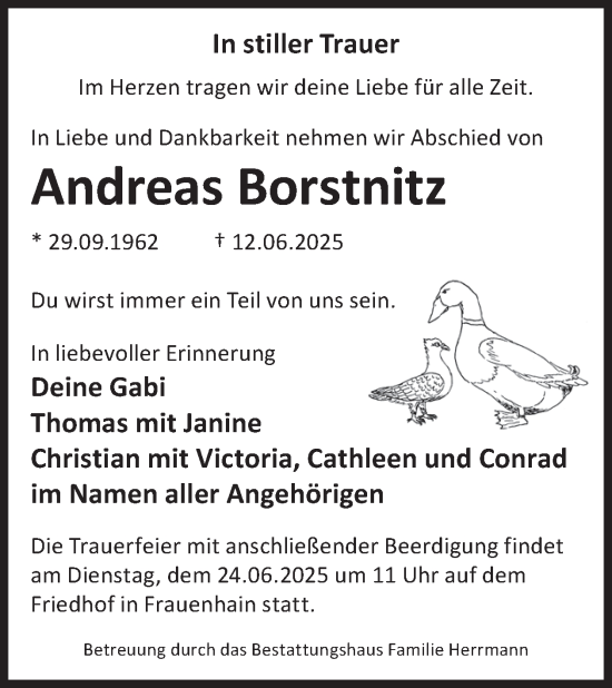 Traueranzeige von Andreas Borstnitz von WochenKurier