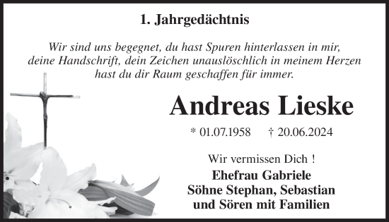 Traueranzeige von Andreas Lieske von WochenKurier