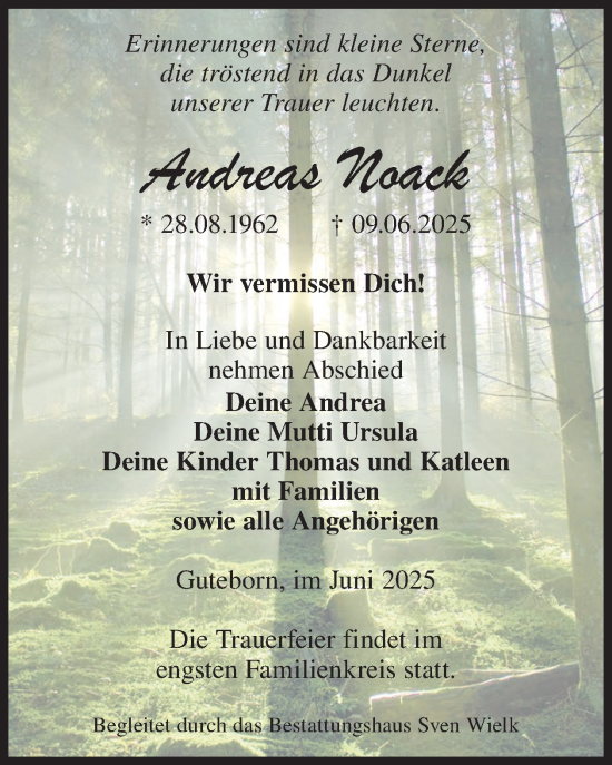 Traueranzeige von Andreas Noack von WochenKurier