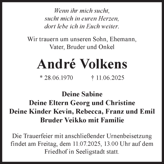 Traueranzeige von André Volkens von WochenKurier
