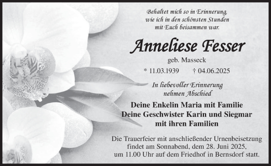 Traueranzeige von Anneliese Fesser von WochenKurier