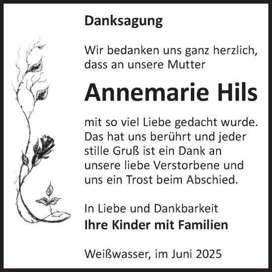 Traueranzeige von Annemarie Hils von WochenKurier