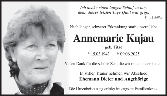 Traueranzeige von Annemarie Kujau von WochenKurier