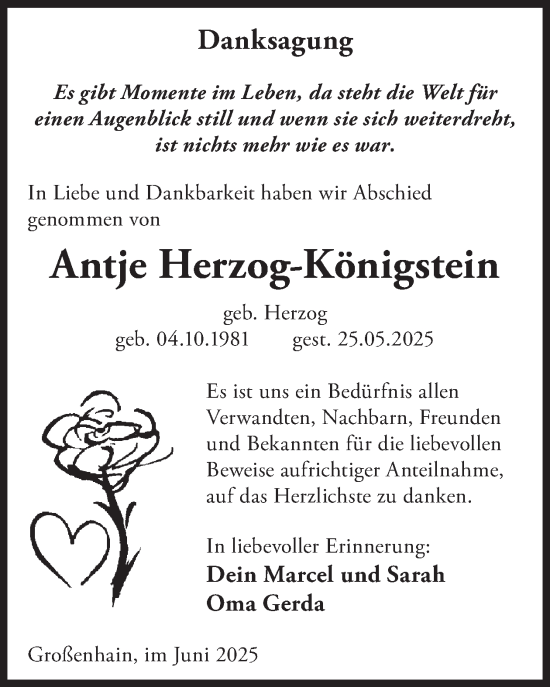 Traueranzeige von Antje Herzog-Königstein von WochenKurier