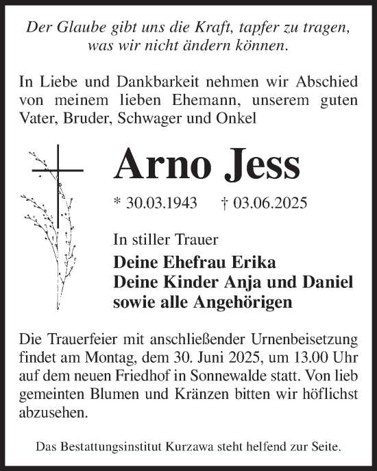 Traueranzeige von Arno Jess von WochenKurier
