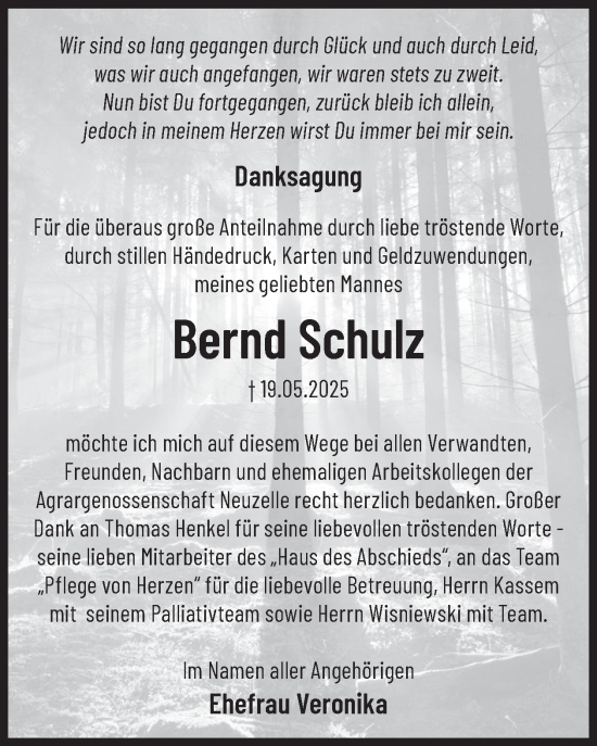 Traueranzeige von Bernd Schulz von WochenKurier