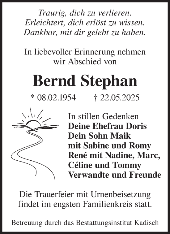 Traueranzeige von Bernd Stephan von WochenKurier