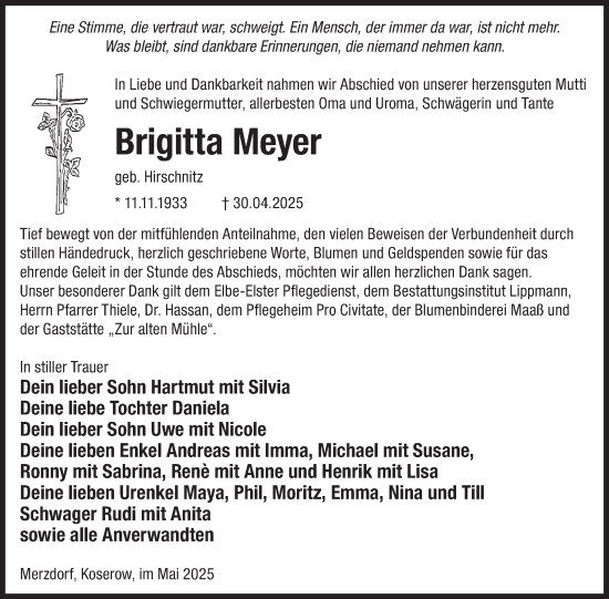 Traueranzeige von Brigitta Meyer von WochenKurier