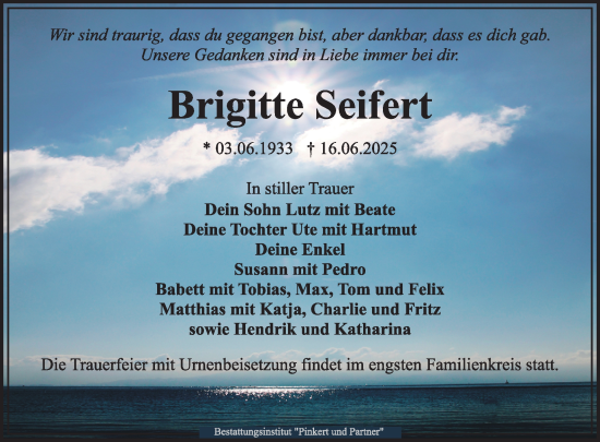 Traueranzeige von Brigitte Seifert von WochenKurier