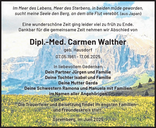 Traueranzeige von Carmen Walther von WochenKurier