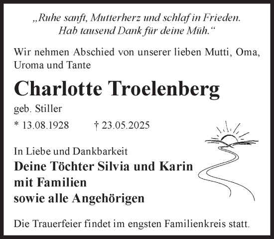 Traueranzeige von Charlotte Troelenberg von WochenKurier