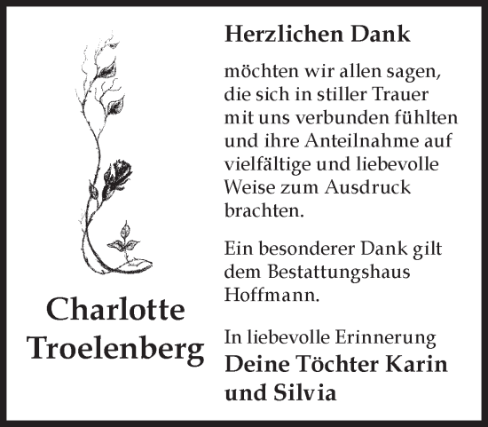 Traueranzeige von Charlotte Troelenberg von WochenKurier