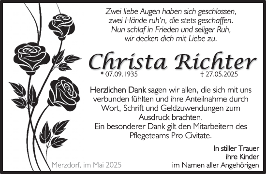 Traueranzeige von Christa Richter von WochenKurier