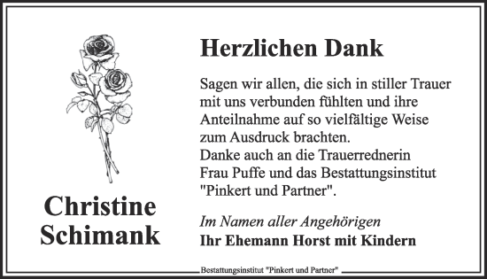 Traueranzeige von Christine Schimank von WochenKurier