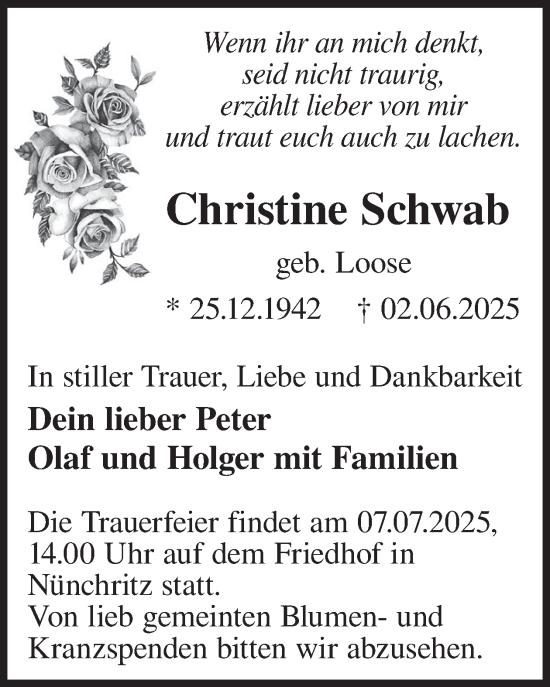 Traueranzeige von Christine Schwab von WochenKurier