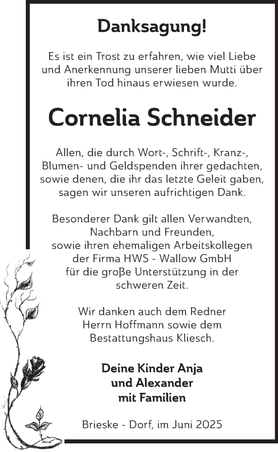 Traueranzeige von Cornelia Schneider von WochenKurier