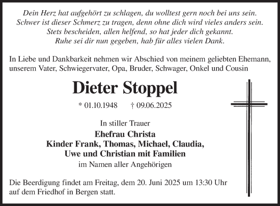 Traueranzeige von Dieter Stoppel von WochenKurier