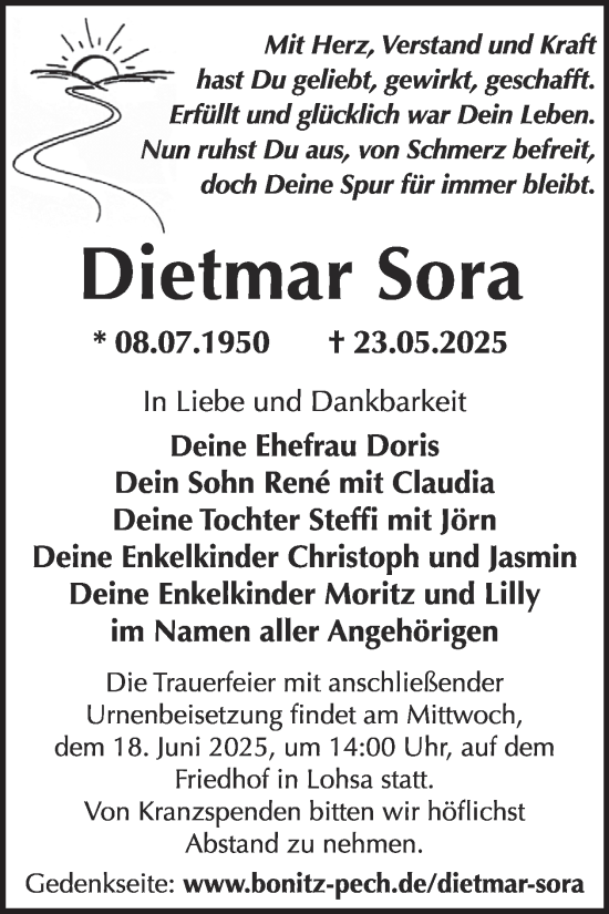 Traueranzeige von Dietmar Sora von WochenKurier