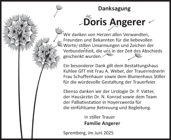 Traueranzeige von Doris Angerer von WochenKurier