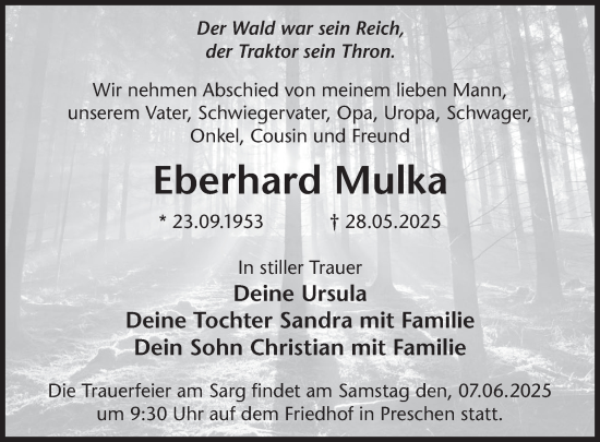 Traueranzeige von Eberhard Mulka von WochenKurier