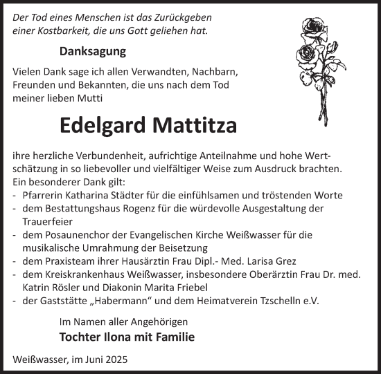 Traueranzeige von Edelgard Mattitza von WochenKurier