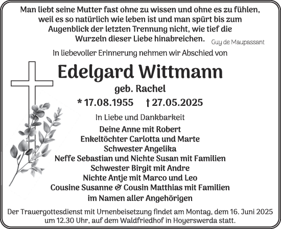 Traueranzeige von Edelgard Wittmann von WochenKurier