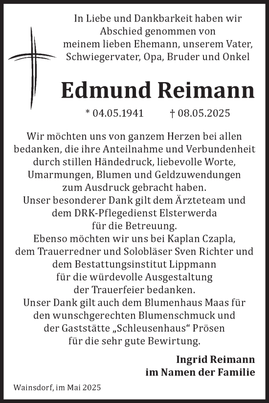 Traueranzeige von Edmund Reimann von WochenKurier