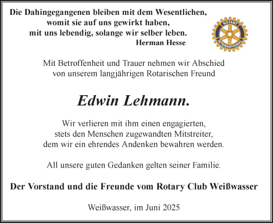Traueranzeige von Edwin Lehmann von WochenKurier