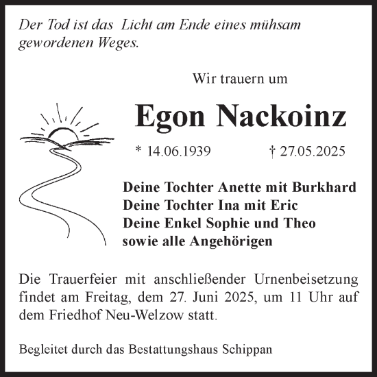 Traueranzeige von Egon Nackoinz von WochenKurier