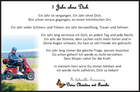 Traueranzeige von Ein Jahr ohne Dich  von WochenKurier