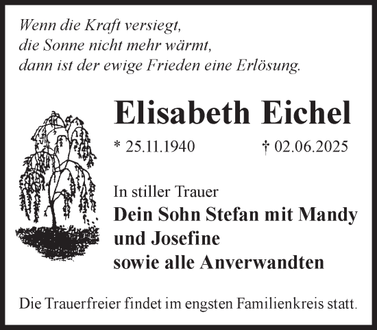 Traueranzeige von Elisabeth Eichel von WochenKurier