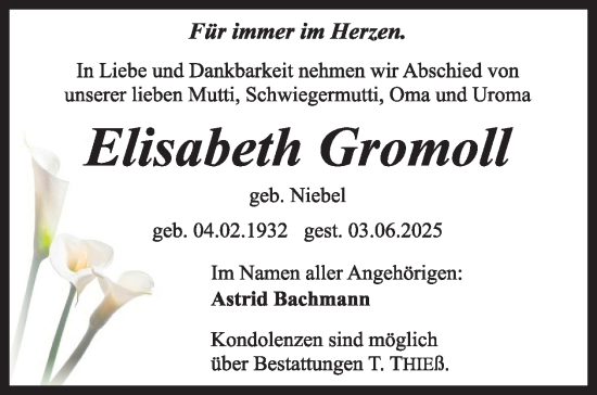 Traueranzeige von Elisabeth Gromoll von WochenKurier