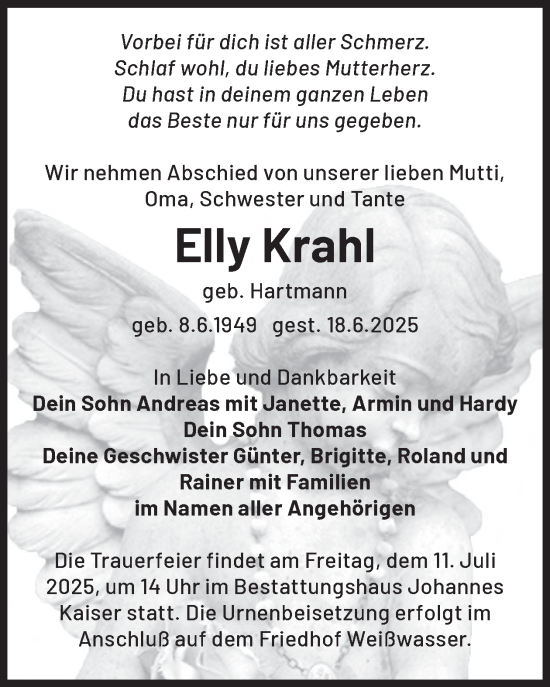 Traueranzeige von Elly Krahl von WochenKurier
