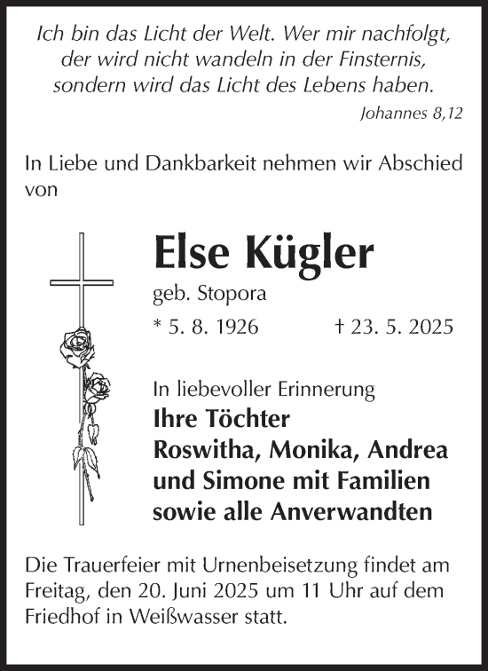 Traueranzeige von Else Kügler von WochenKurier