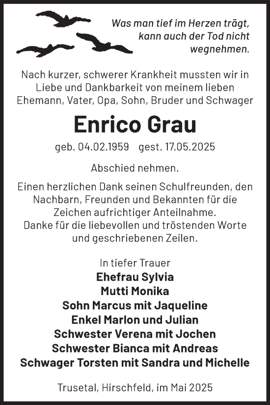 Traueranzeige von Enrico Grau von WochenKurier