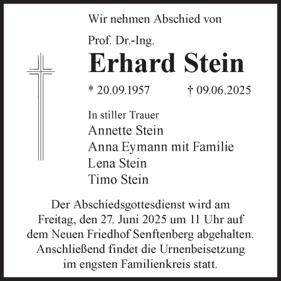Traueranzeige von Erhard Stein von WochenKurier