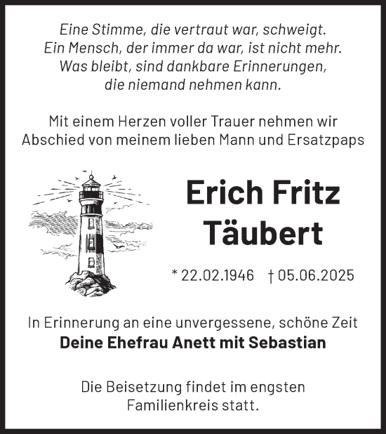 Traueranzeige von Erich Fritz Täubert von WochenKurier