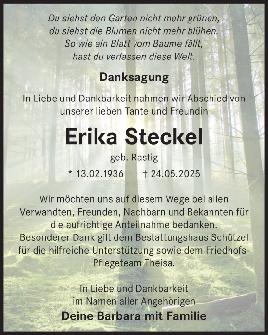 Traueranzeige von Erika Steckel von WochenKurier