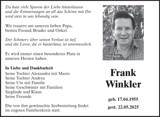 Traueranzeige von Frank Winkler von WochenKurier