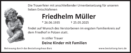 Traueranzeige von Friedhelm Müller von WochenKurier